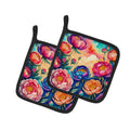 Colorful Peonies Pot Holder Set of 2 Heat Resistant Quilted Hot Pads 7.5 x 7.5 Inch, Insulated Kitchen Trivets for Cooking & Baking