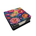 Colorful Peonies PU Leather Note Paper Holder with Artist-Designed Cover, Desk Accessory, Office Gift