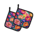 Colorful Peonies Pot Holder Set of 2 Heat Resistant Quilted Hot Pads 7.5 x 7.5 Inch, Insulated Kitchen Trivets for Cooking & Baking