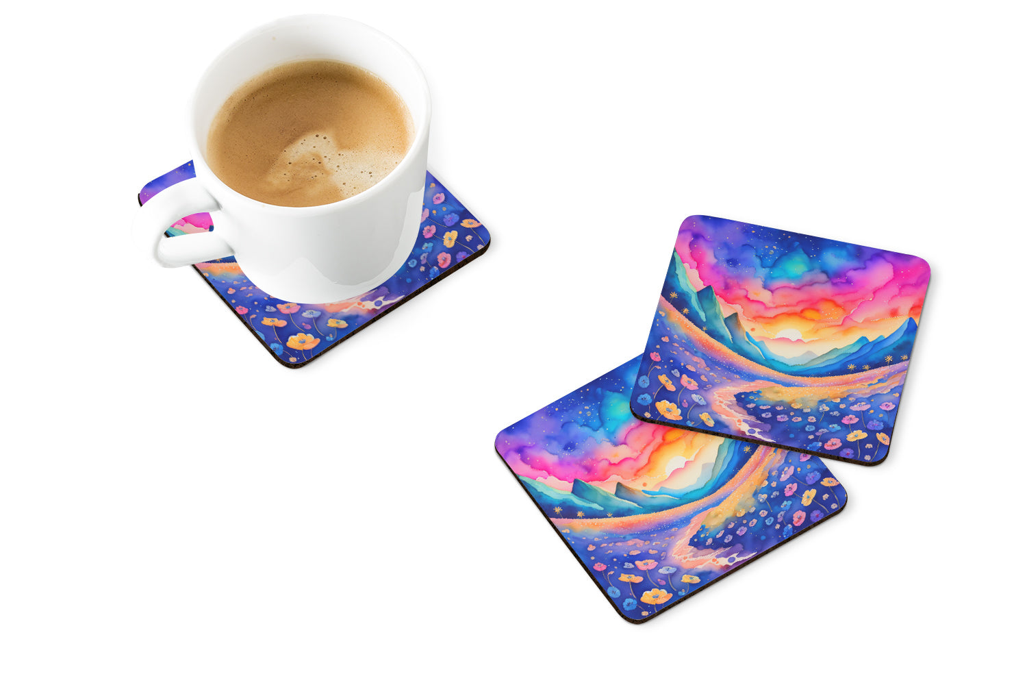 Colorful Periwinkles Foam Coasters Set of 4 Cup Coasters for Indoor Outdoor, Tabletop Protection, Anti Slip, Mouse pad Material