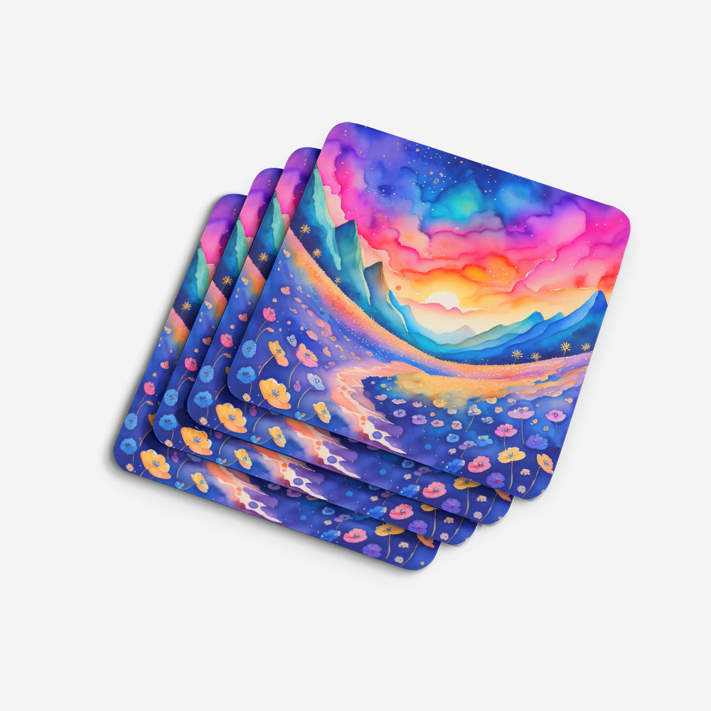 Colorful Periwinkles Foam Coasters Set of 4 Cup Coasters for Indoor Outdoor, Tabletop Protection, Anti Slip, Mouse pad Material