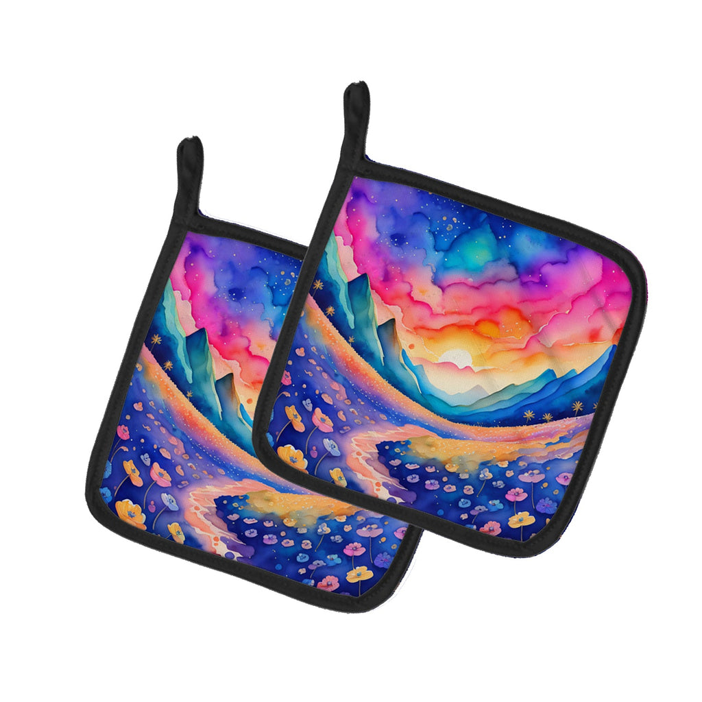 Colorful Periwinkles Pot Holder Set of 2 Heat Resistant Quilted Hot Pads 7.5 x 7.5 Inch, Insulated Kitchen Trivets for Cooking & Baking