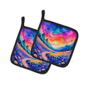 Colorful Periwinkles Pot Holder Set of 2 Heat Resistant Quilted Hot Pads 7.5 x 7.5 Inch, Insulated Kitchen Trivets for Cooking & Baking