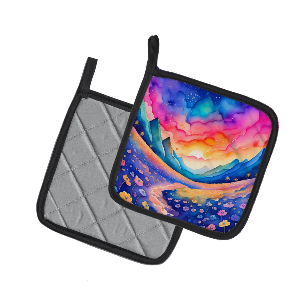 Colorful Periwinkles Pot Holder Set of 2 Heat Resistant Quilted Hot Pads 7.5 x 7.5 Inch, Insulated Kitchen Trivets for Cooking & Baking
