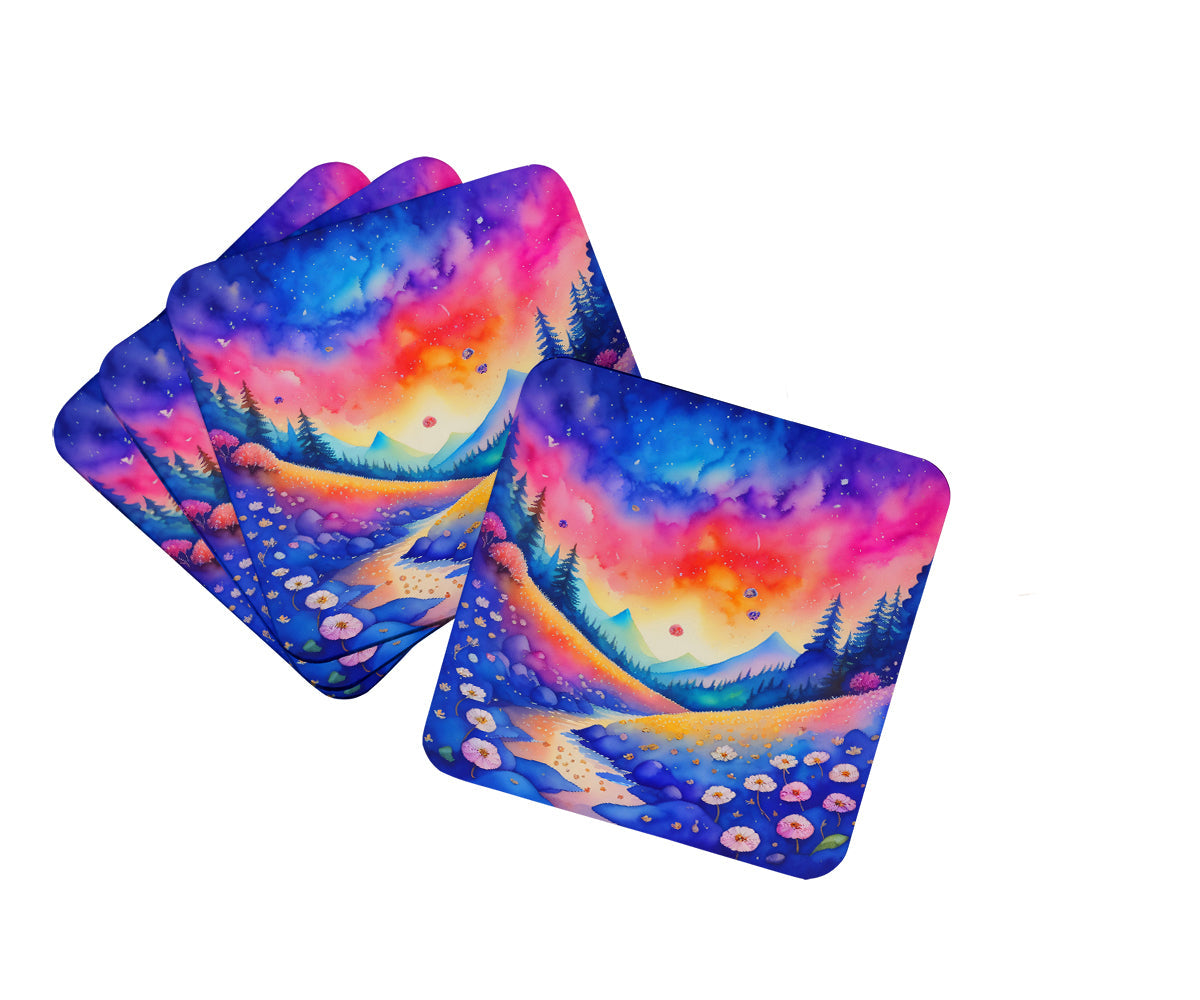 Colorful Periwinkles Foam Coasters Set of 4 Cup Coasters for Indoor Outdoor, Tabletop Protection, Anti Slip, Mouse pad Material