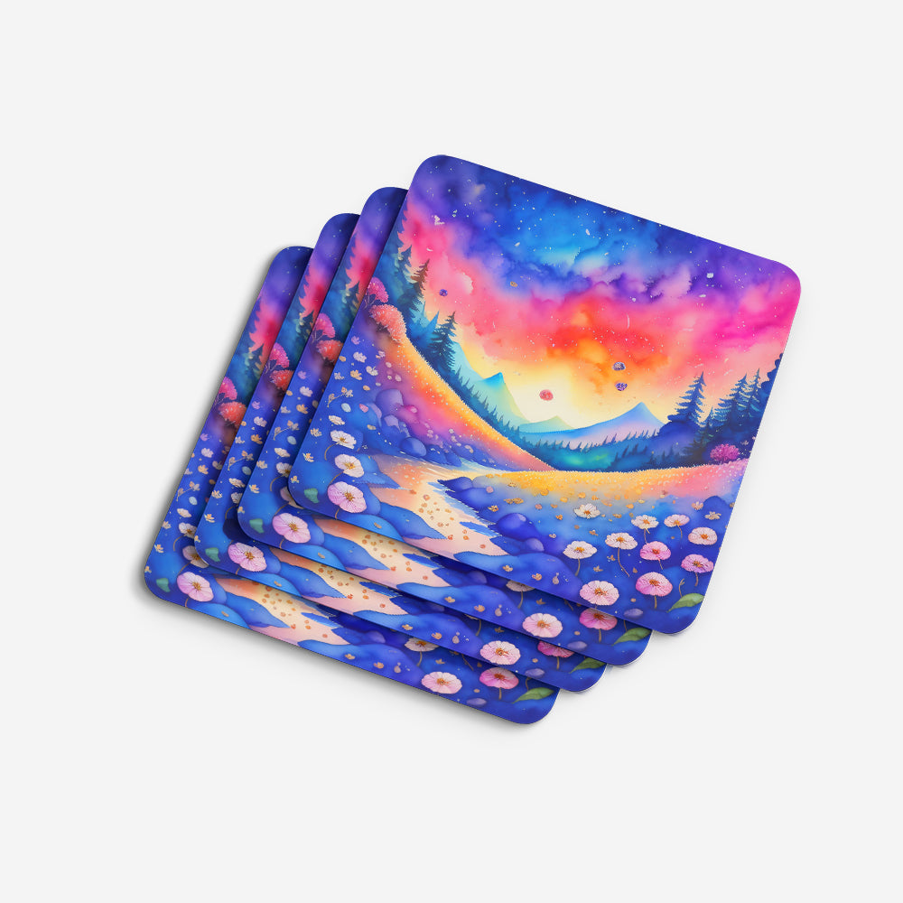Colorful Periwinkles Foam Coasters Set of 4 Cup Coasters for Indoor Outdoor, Tabletop Protection, Anti Slip, Mouse pad Material