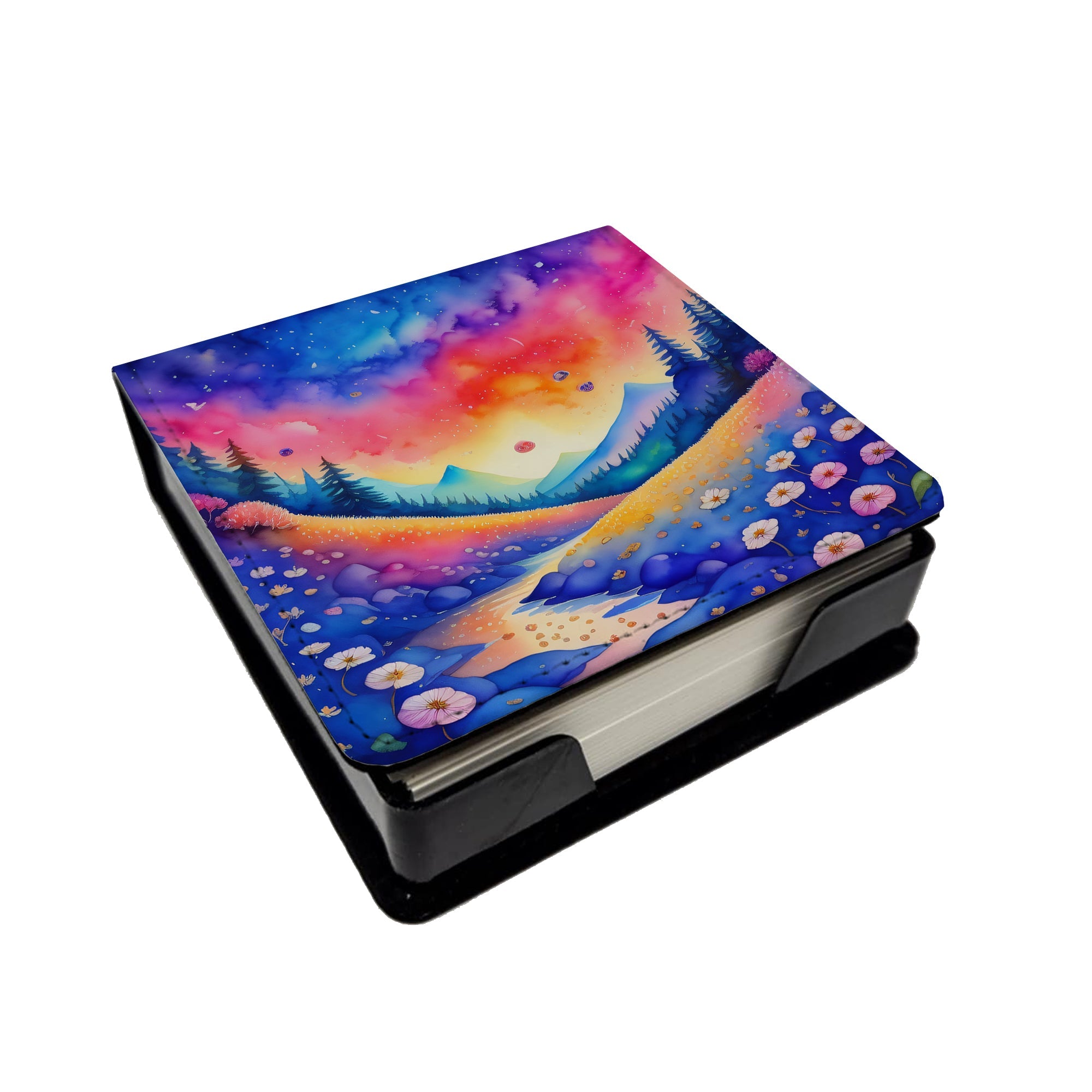 Colorful Periwinkles PU Leather Note Paper Holder with Artist-Designed Cover, Desk Accessory, Office Gift