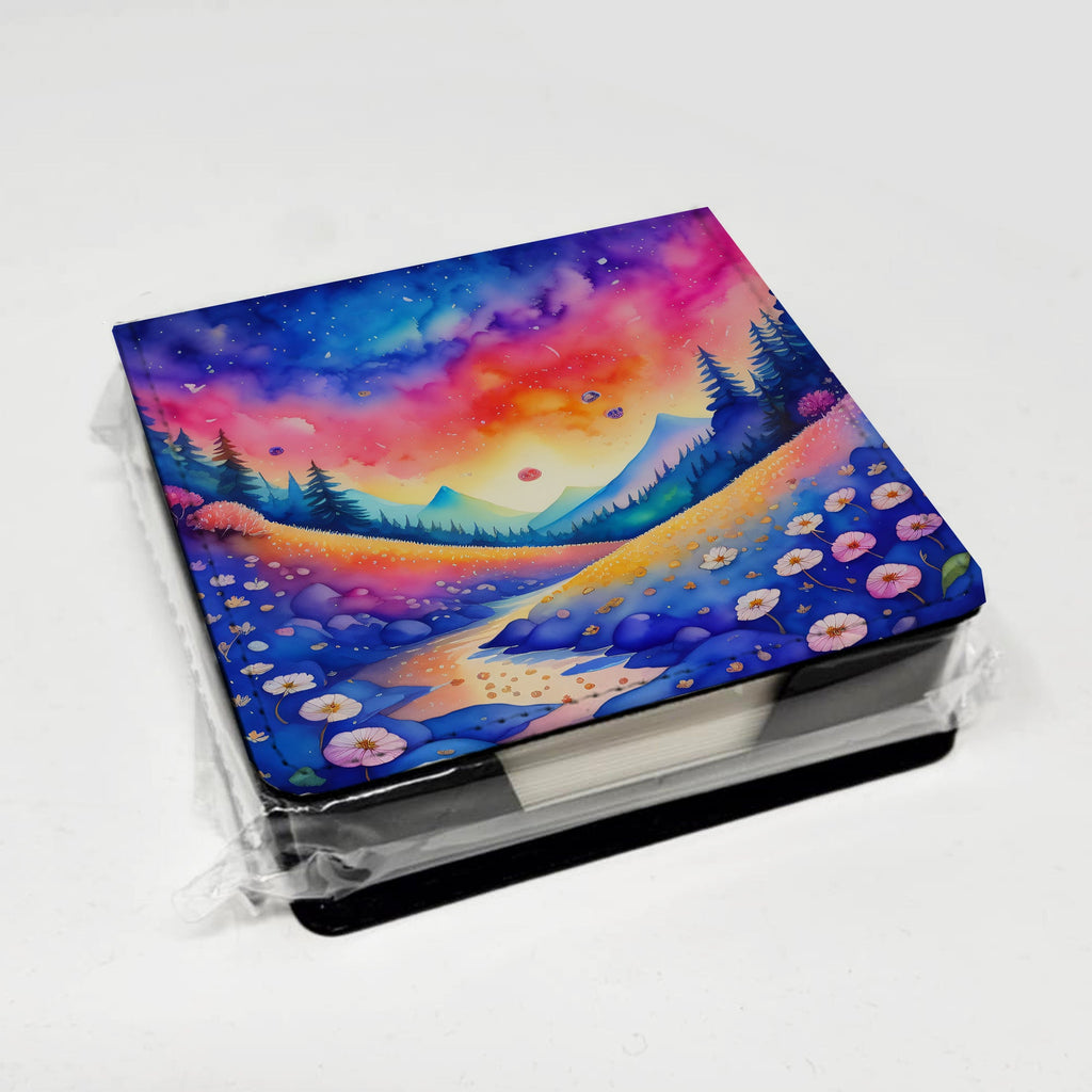 Colorful Periwinkles PU Leather Note Paper Holder with Artist-Designed Cover, Desk Accessory, Office Gift
