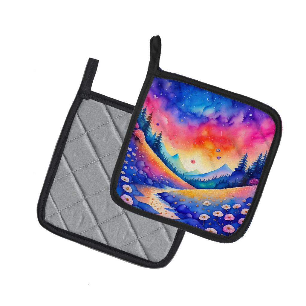 Colorful Periwinkles Pot Holder Set of 2 Heat Resistant Quilted Hot Pads 7.5 x 7.5 Inch, Insulated Kitchen Trivets for Cooking & Baking