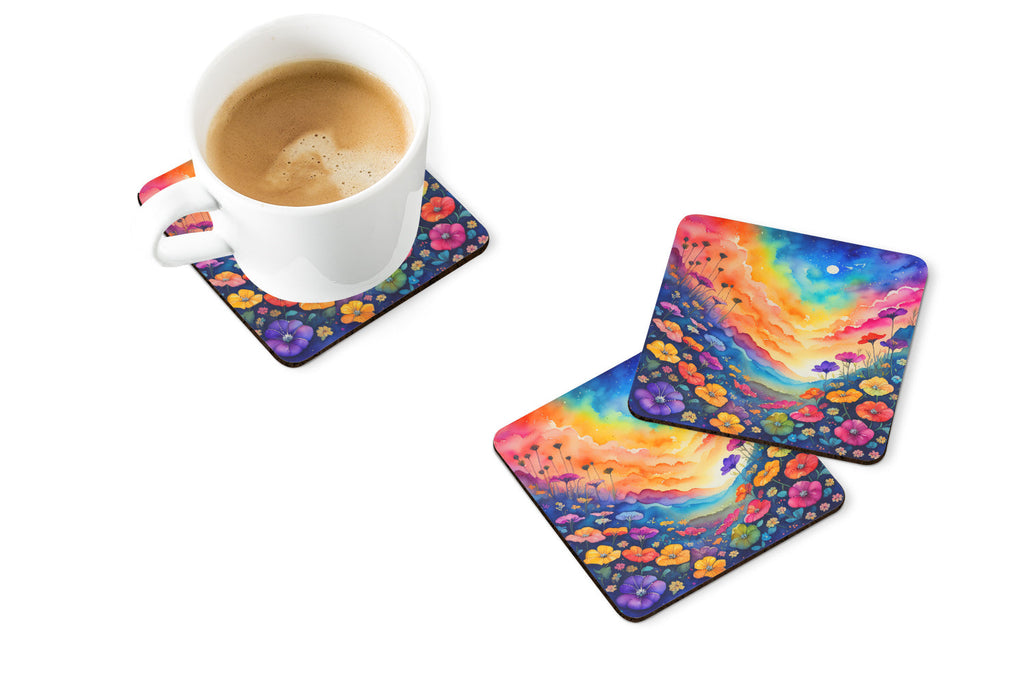 Colorful Petunias Foam Coasters Set of 4 Cup Coasters for Indoor Outdoor, Tabletop Protection, Anti Slip, Mouse pad Material