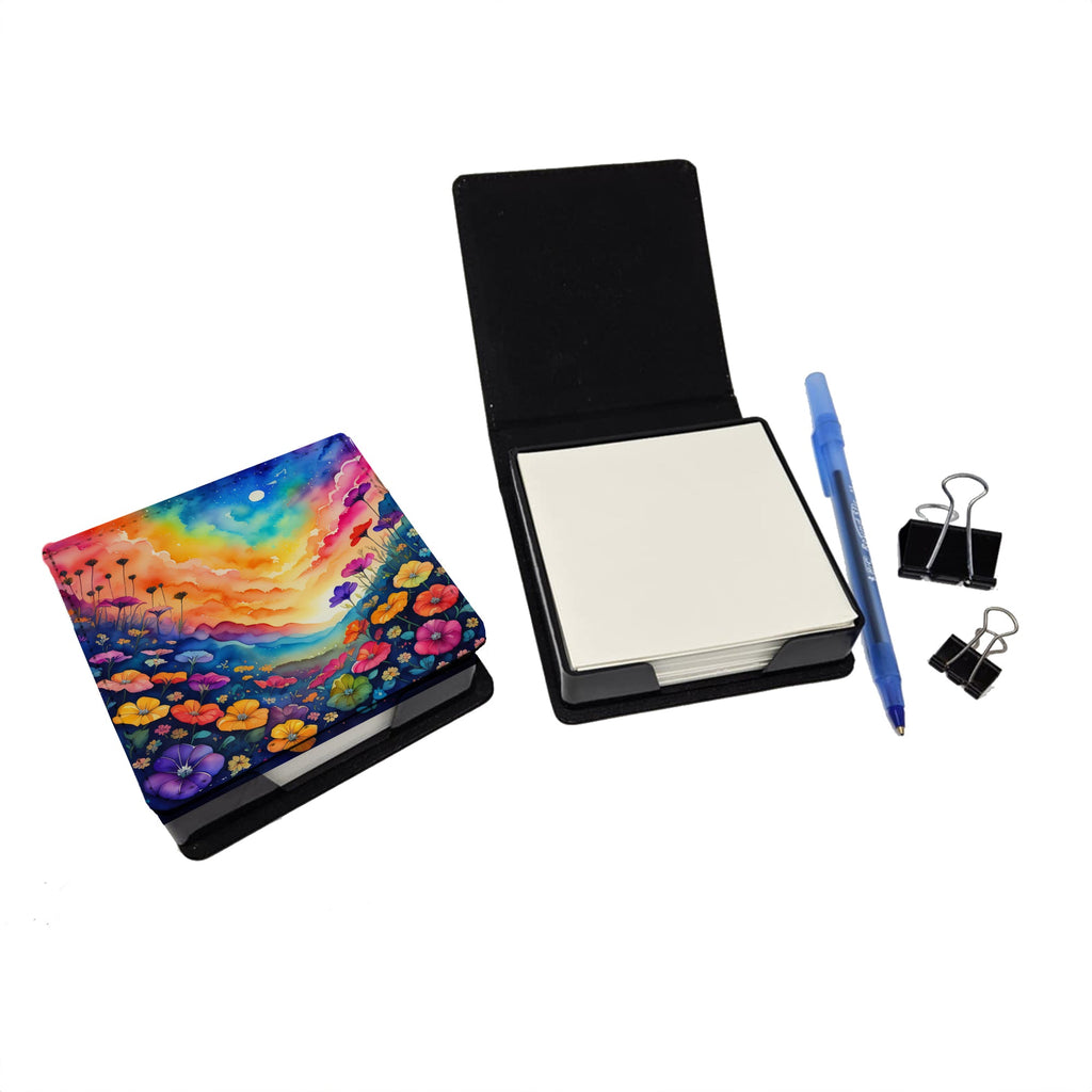 Colorful Petunias PU Leather Note Paper Holder with Artist-Designed Cover, Desk Accessory, Office Gift
