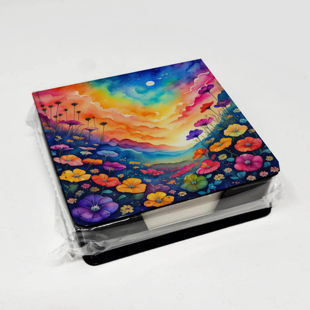 Colorful Petunias PU Leather Note Paper Holder with Artist-Designed Cover, Desk Accessory, Office Gift