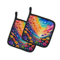 Colorful Petunias Pot Holder Set of 2 Heat Resistant Quilted Hot Pads 7.5 x 7.5 Inch, Insulated Kitchen Trivets for Cooking & Baking