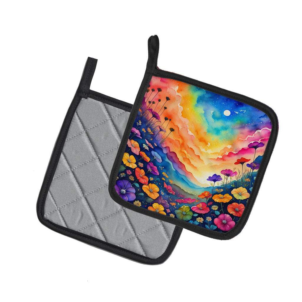 Colorful Petunias Pot Holder Set of 2 Heat Resistant Quilted Hot Pads 7.5 x 7.5 Inch, Insulated Kitchen Trivets for Cooking & Baking
