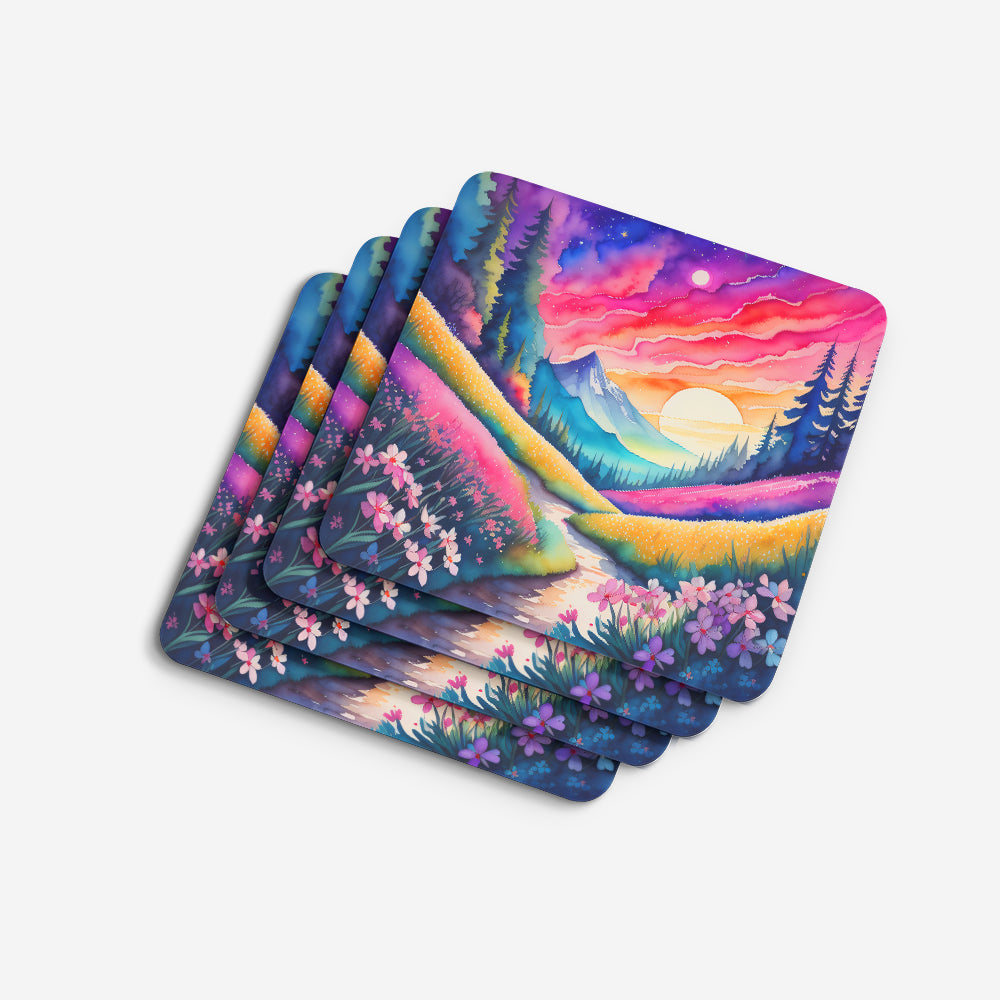 Colorful Phlox Foam Coasters Set of 4 Cup Coasters for Indoor Outdoor, Tabletop Protection, Anti Slip, Mouse pad Material