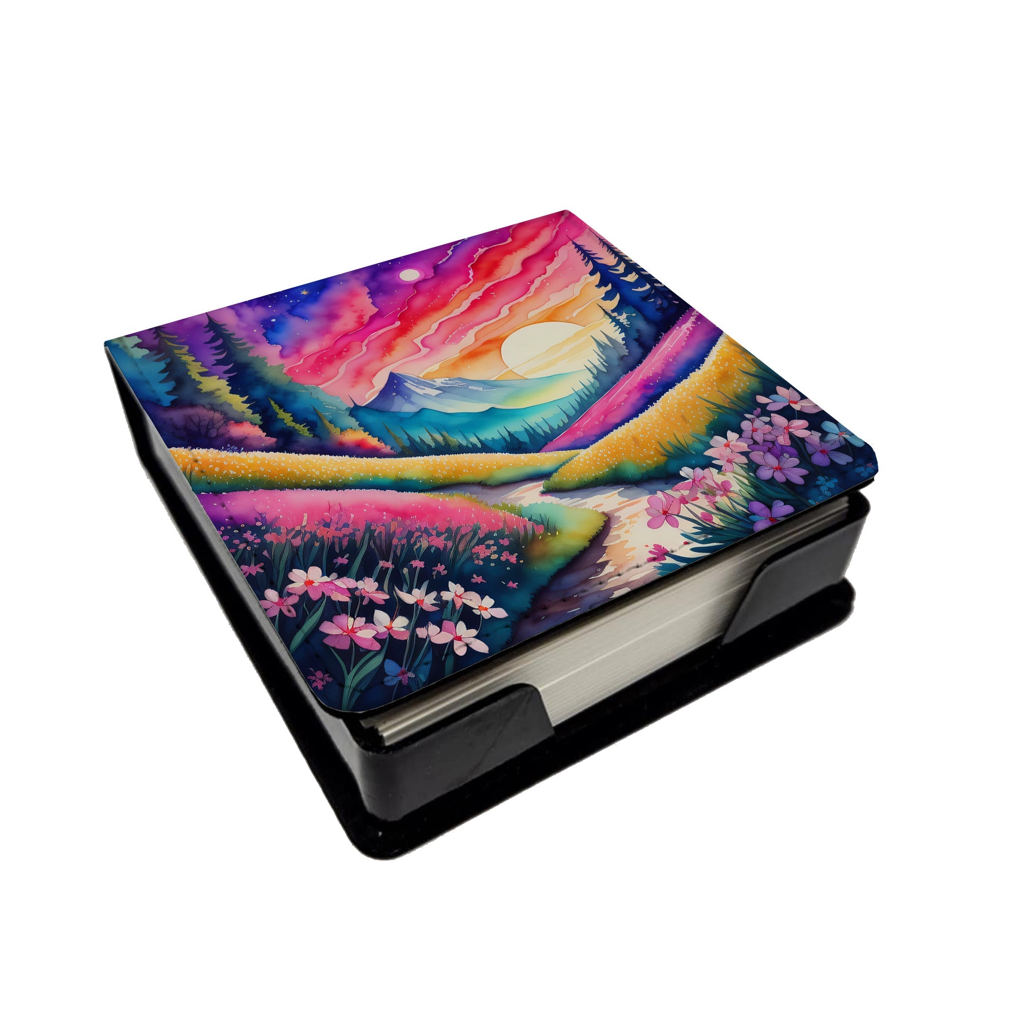 Colorful Phlox PU Leather Note Paper Holder with Artist-Designed Cover, Desk Accessory, Office Gift