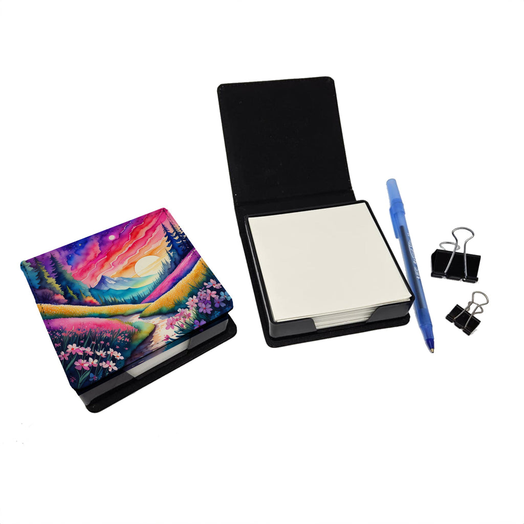 Colorful Phlox PU Leather Note Paper Holder with Artist-Designed Cover, Desk Accessory, Office Gift