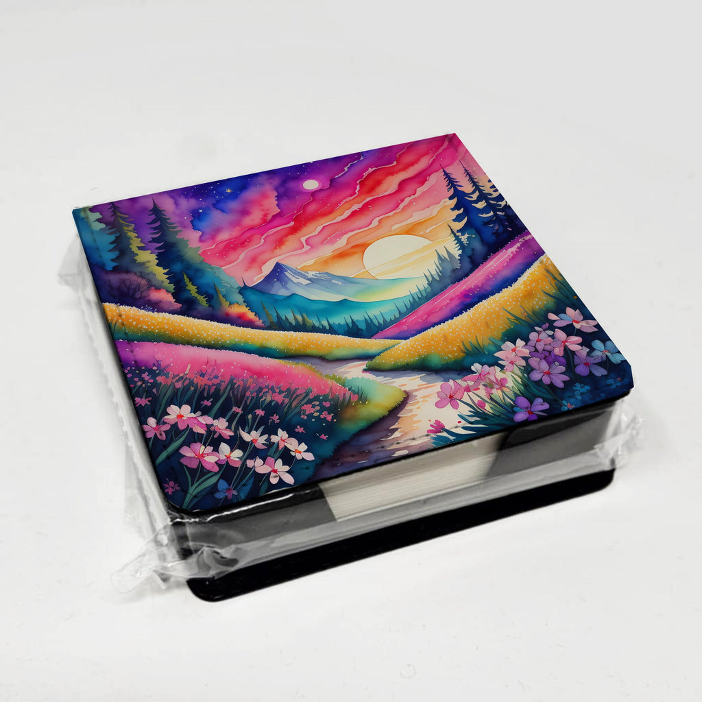Colorful Phlox PU Leather Note Paper Holder with Artist-Designed Cover, Desk Accessory, Office Gift