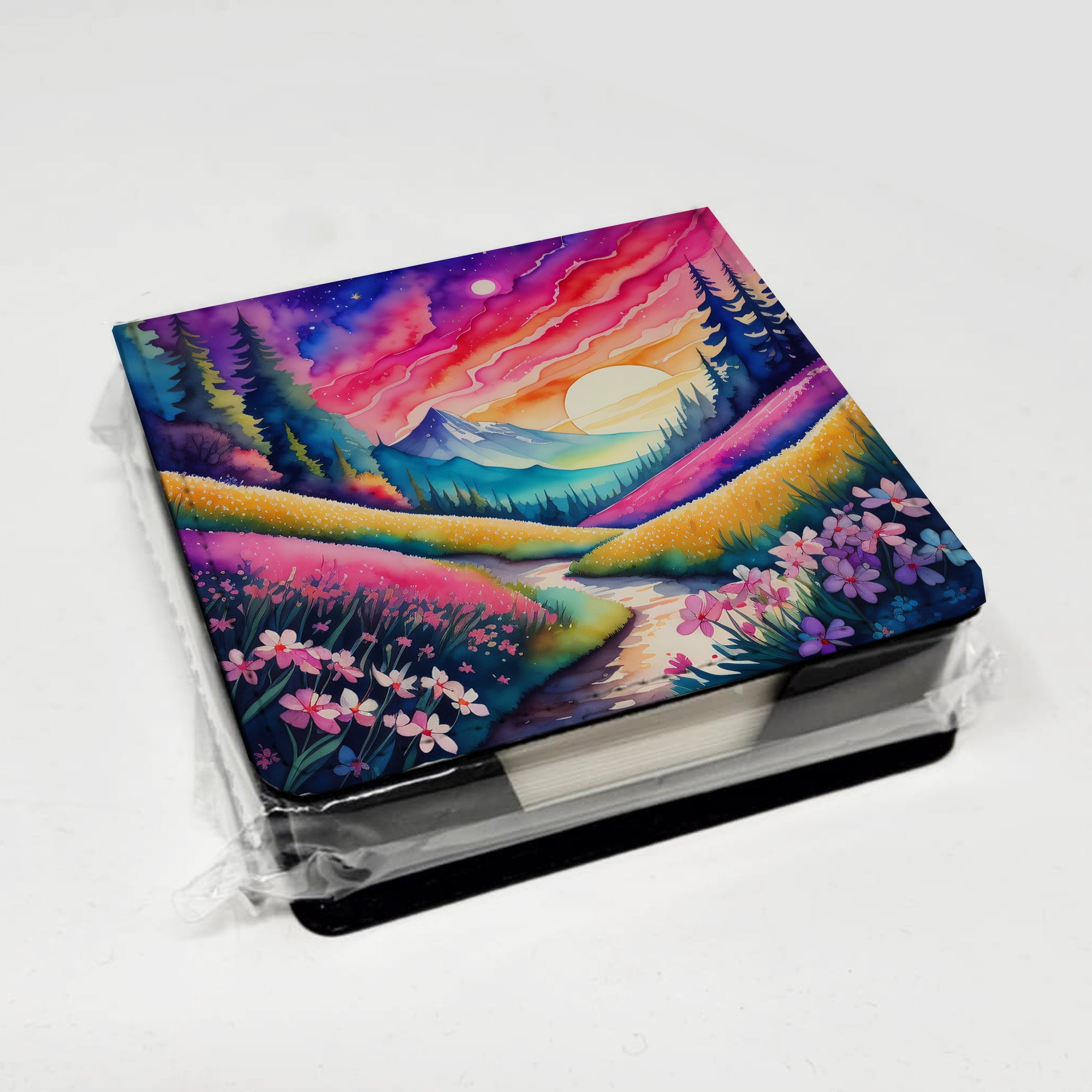 Colorful Phlox PU Leather Note Paper Holder with Artist-Designed Cover, Desk Accessory, Office Gift
