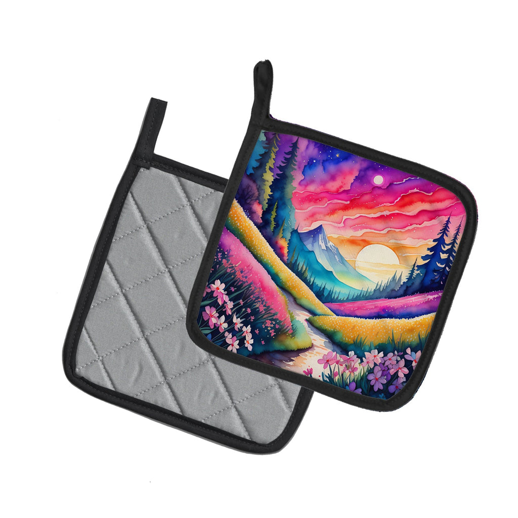 Colorful Phlox Pot Holder Set of 2 Heat Resistant Quilted Hot Pads 7.5 x 7.5 Inch, Insulated Kitchen Trivets for Cooking & Baking