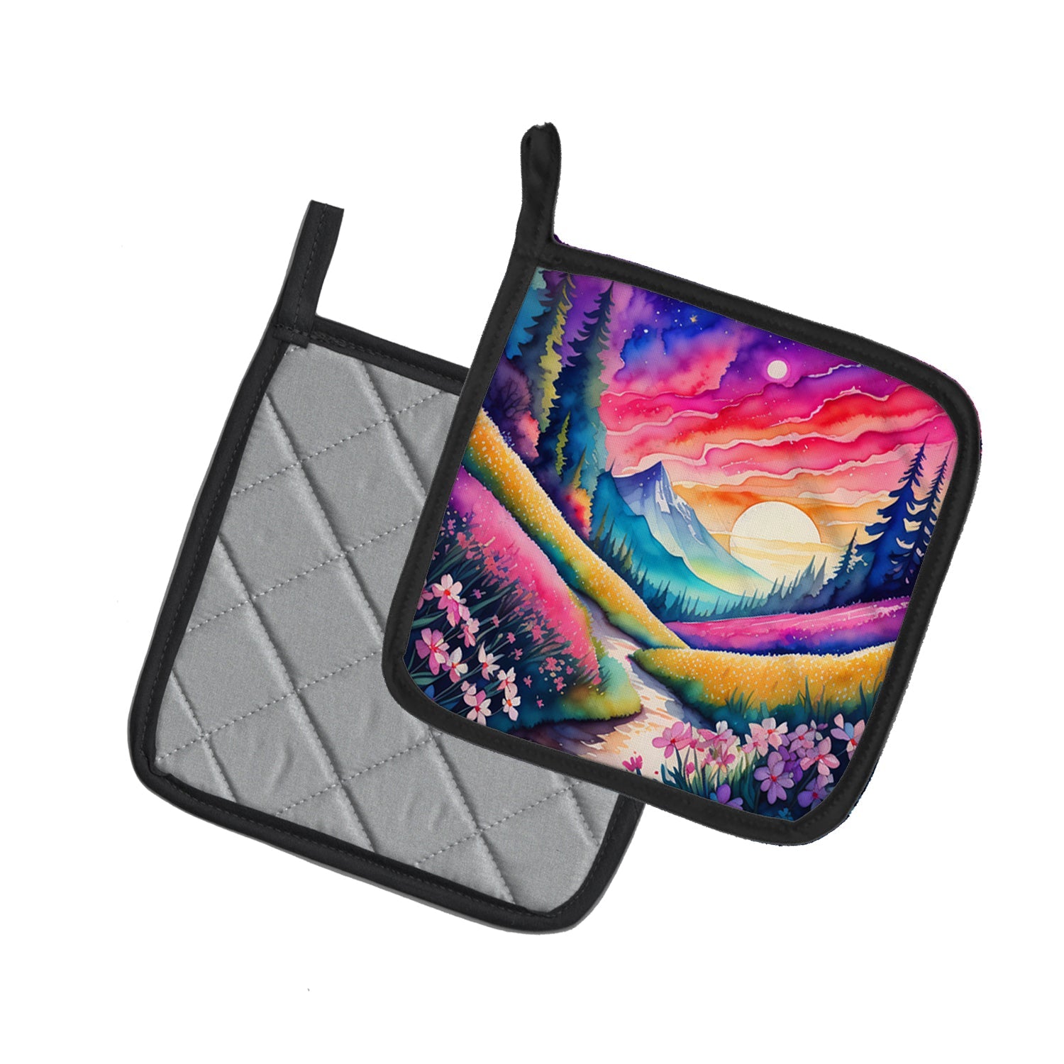 Colorful Phlox Pot Holder Set of 2 Heat Resistant Quilted Hot Pads 7.5 x 7.5 Inch, Insulated Kitchen Trivets for Cooking & Baking
