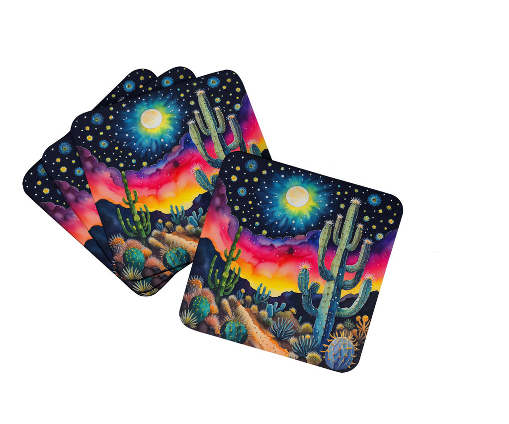 Colorful Queen of the Night Cactus Foam Coasters Set of 4 Cup Coasters for Indoor Outdoor, Tabletop Protection, Anti Slip, Mouse pad Material