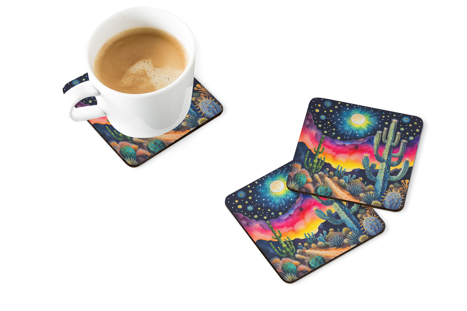 Colorful Queen of the Night Cactus Foam Coasters Set of 4 Cup Coasters for Indoor Outdoor, Tabletop Protection, Anti Slip, Mouse pad Material