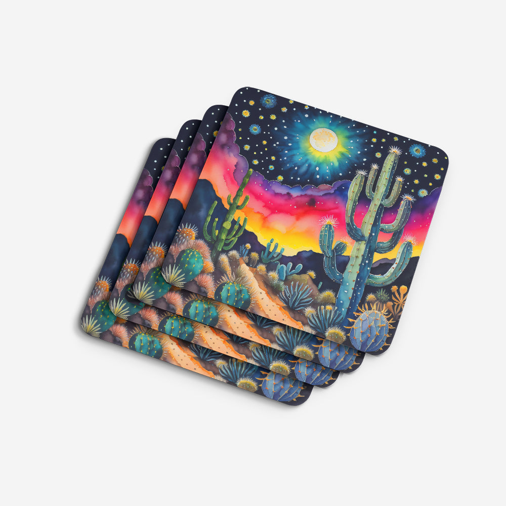 Colorful Queen of the Night Cactus Foam Coasters Set of 4 Cup Coasters for Indoor Outdoor, Tabletop Protection, Anti Slip, Mouse pad Material