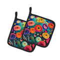 Colorful Ranunculus Pot Holder Set of 2 Heat Resistant Quilted Hot Pads 7.5 x 7.5 Inch, Insulated Kitchen Trivets for Cooking & Baking