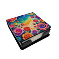 Colorful Roses PU Leather Note Paper Holder with Artist-Designed Cover, Desk Accessory, Office Gift