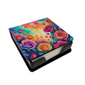 Colorful Roses PU Leather Note Paper Holder with Artist-Designed Cover, Desk Accessory, Office Gift
