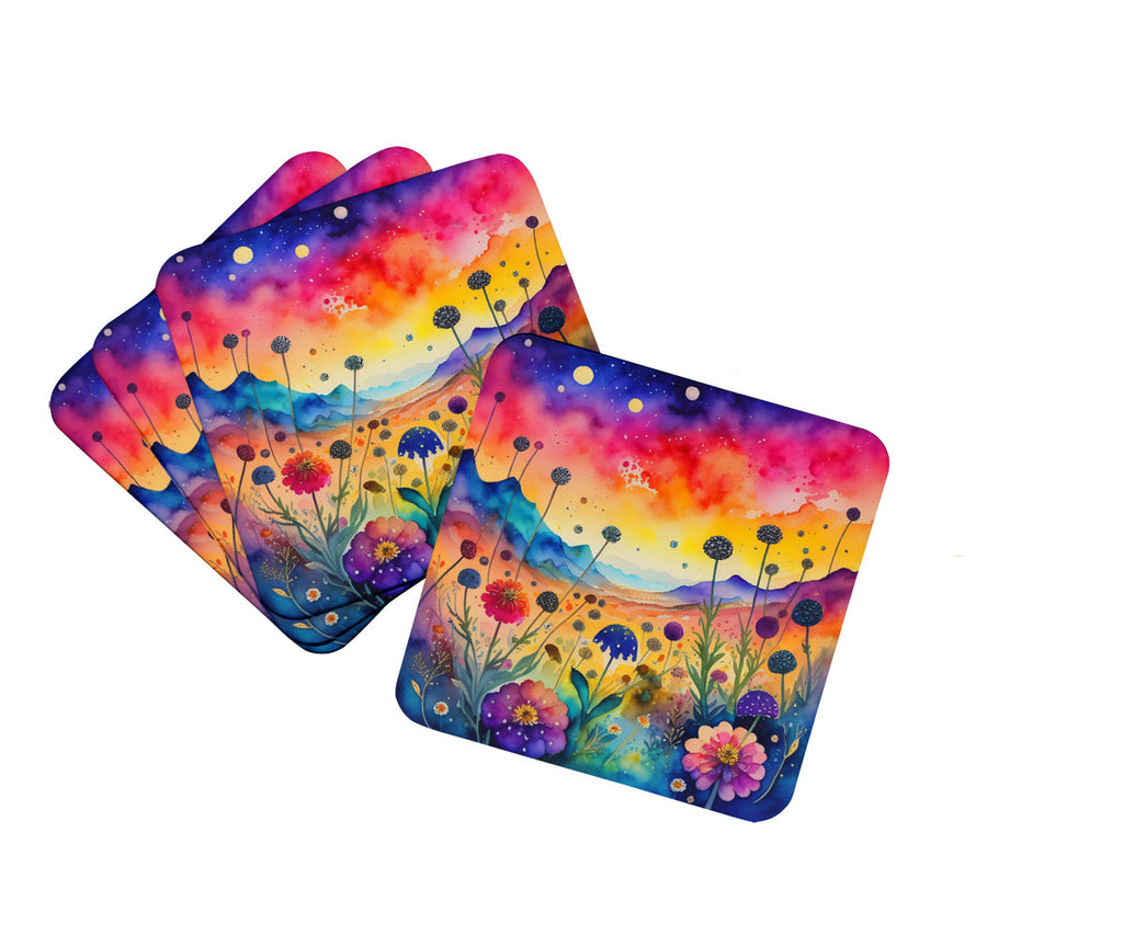 Colorful Scabiosa Foam Coasters Set of 4 Cup Coasters for Indoor Outdoor, Tabletop Protection, Anti Slip, Mouse pad Material