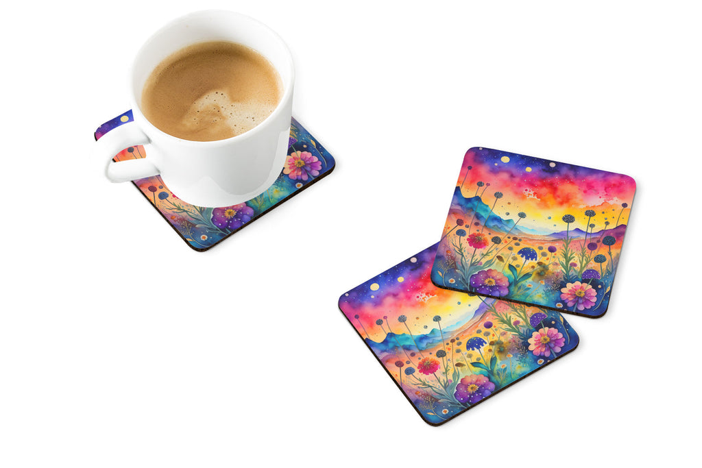 Colorful Scabiosa Foam Coasters Set of 4 Cup Coasters for Indoor Outdoor, Tabletop Protection, Anti Slip, Mouse pad Material