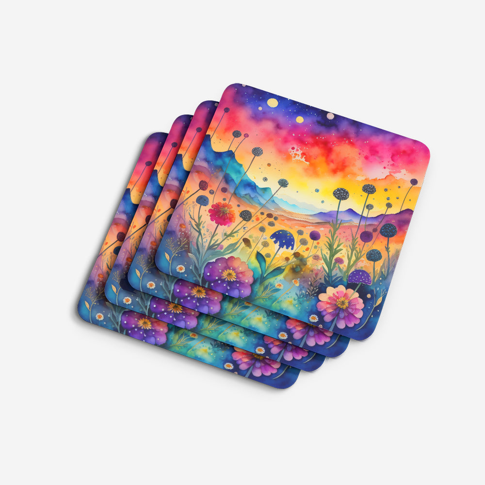 Colorful Scabiosa Foam Coasters Set of 4 Cup Coasters for Indoor Outdoor, Tabletop Protection, Anti Slip, Mouse pad Material