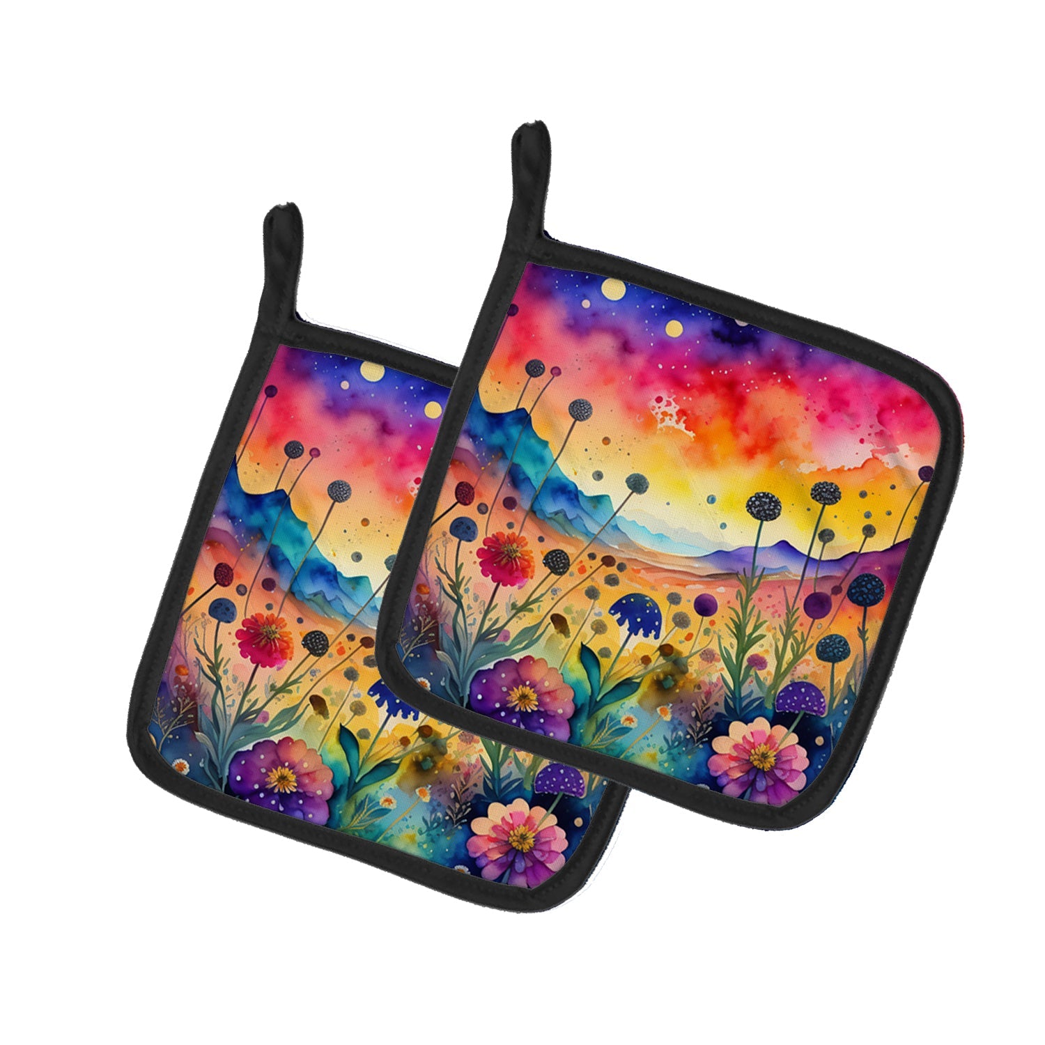Colorful Scabiosa Pot Holder Set of 2 Heat Resistant Quilted Hot Pads 7.5 x 7.5 Inch, Insulated Kitchen Trivets for Cooking & Baking