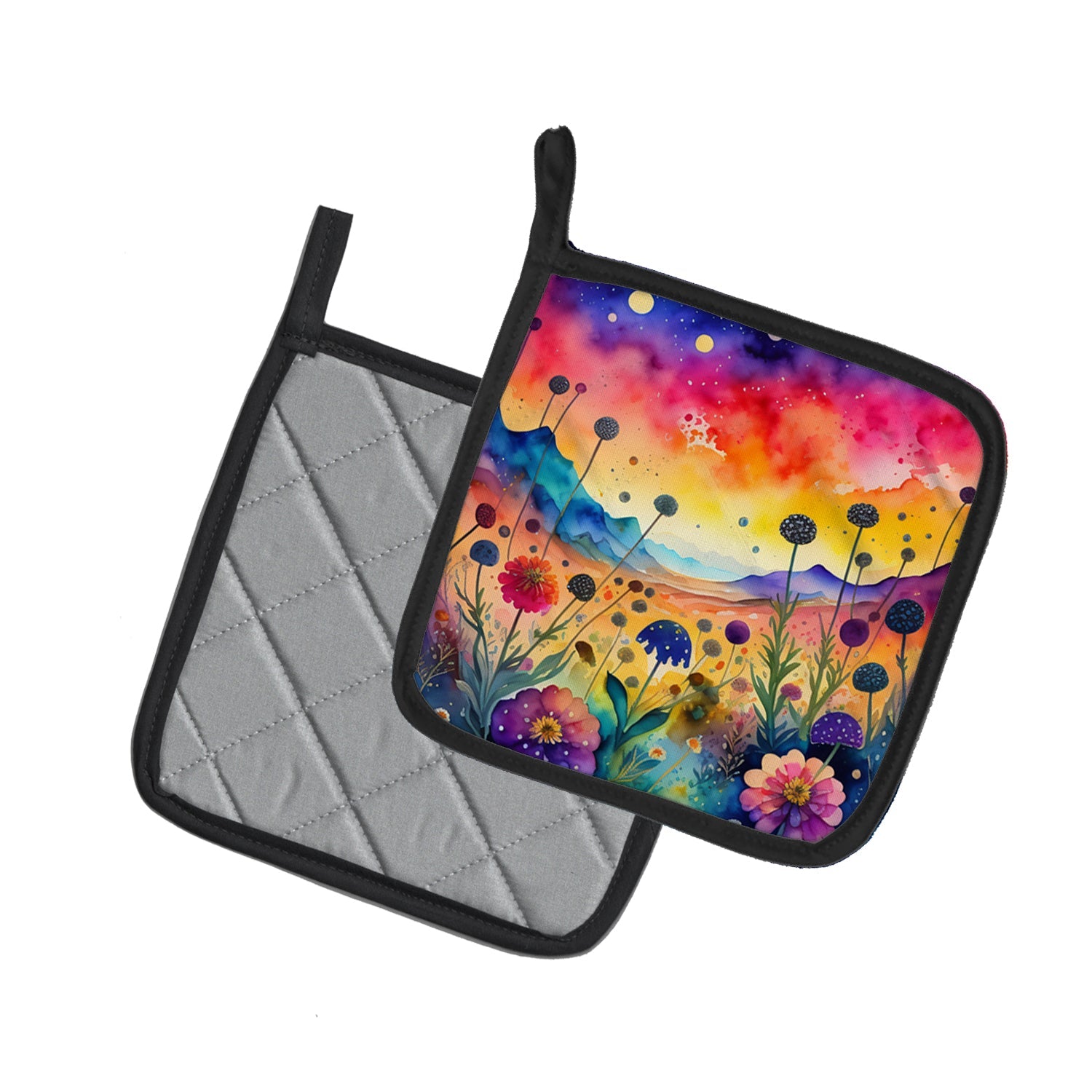 Colorful Scabiosa Pot Holder Set of 2 Heat Resistant Quilted Hot Pads 7.5 x 7.5 Inch, Insulated Kitchen Trivets for Cooking & Baking