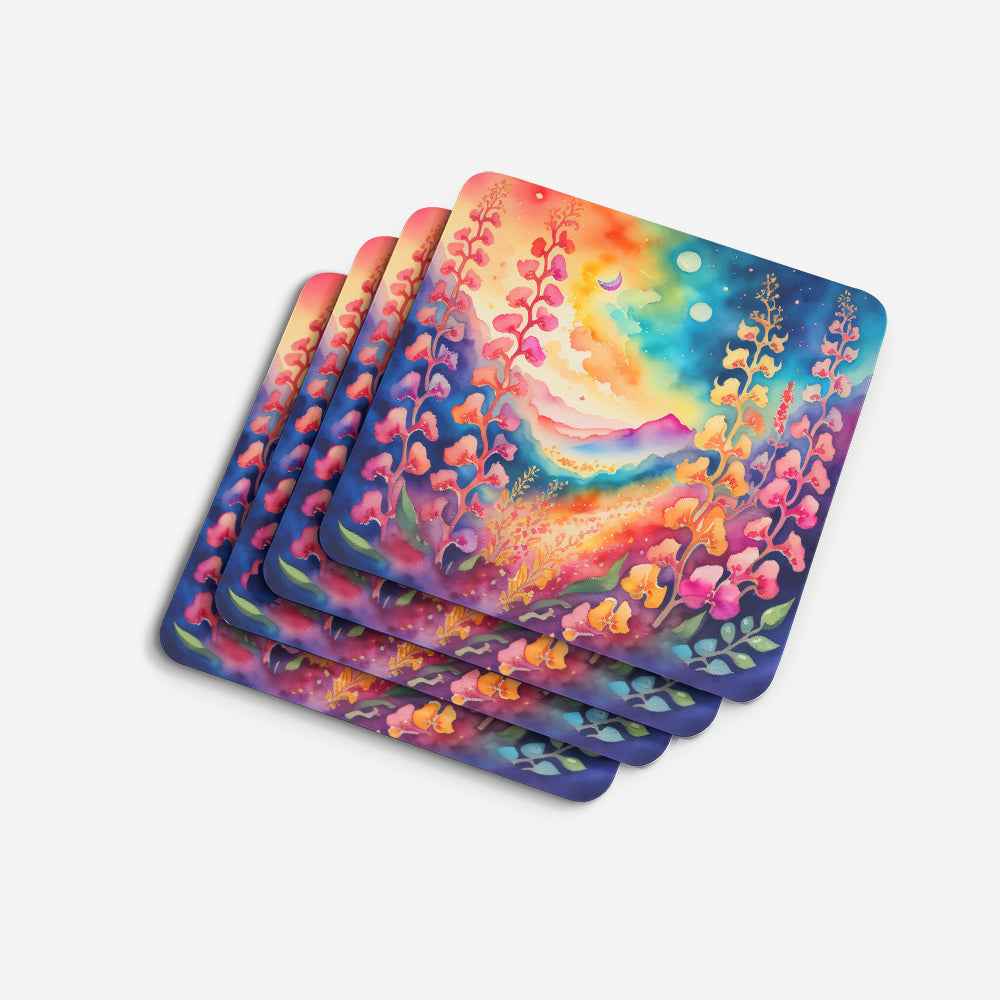 Colorful Snapdragon Foam Coasters Set of 4 Cup Coasters for Indoor Outdoor, Tabletop Protection, Anti Slip, Mouse pad Material