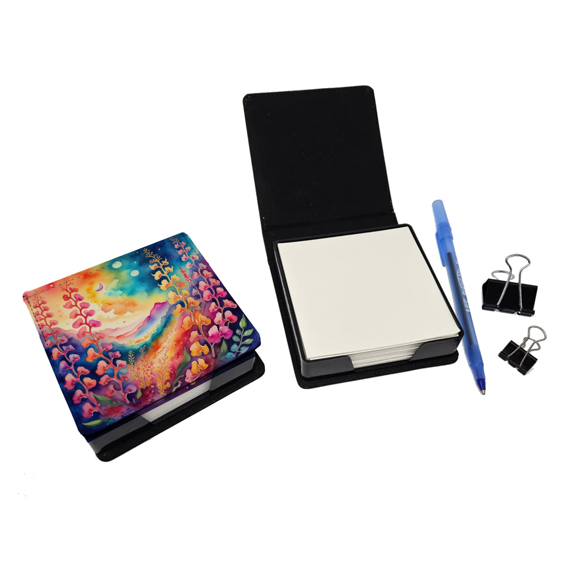 Colorful Snapdragon PU Leather Note Paper Holder with Artist-Designed Cover, Desk Accessory, Office Gift