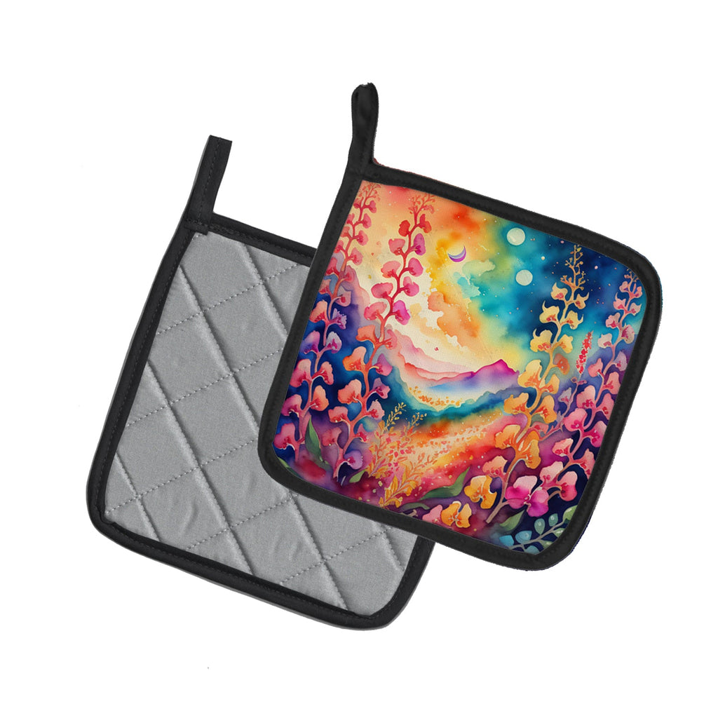 Colorful Snapdragon Pot Holder Set of 2 Heat Resistant Quilted Hot Pads 7.5 x 7.5 Inch, Insulated Kitchen Trivets for Cooking & Baking