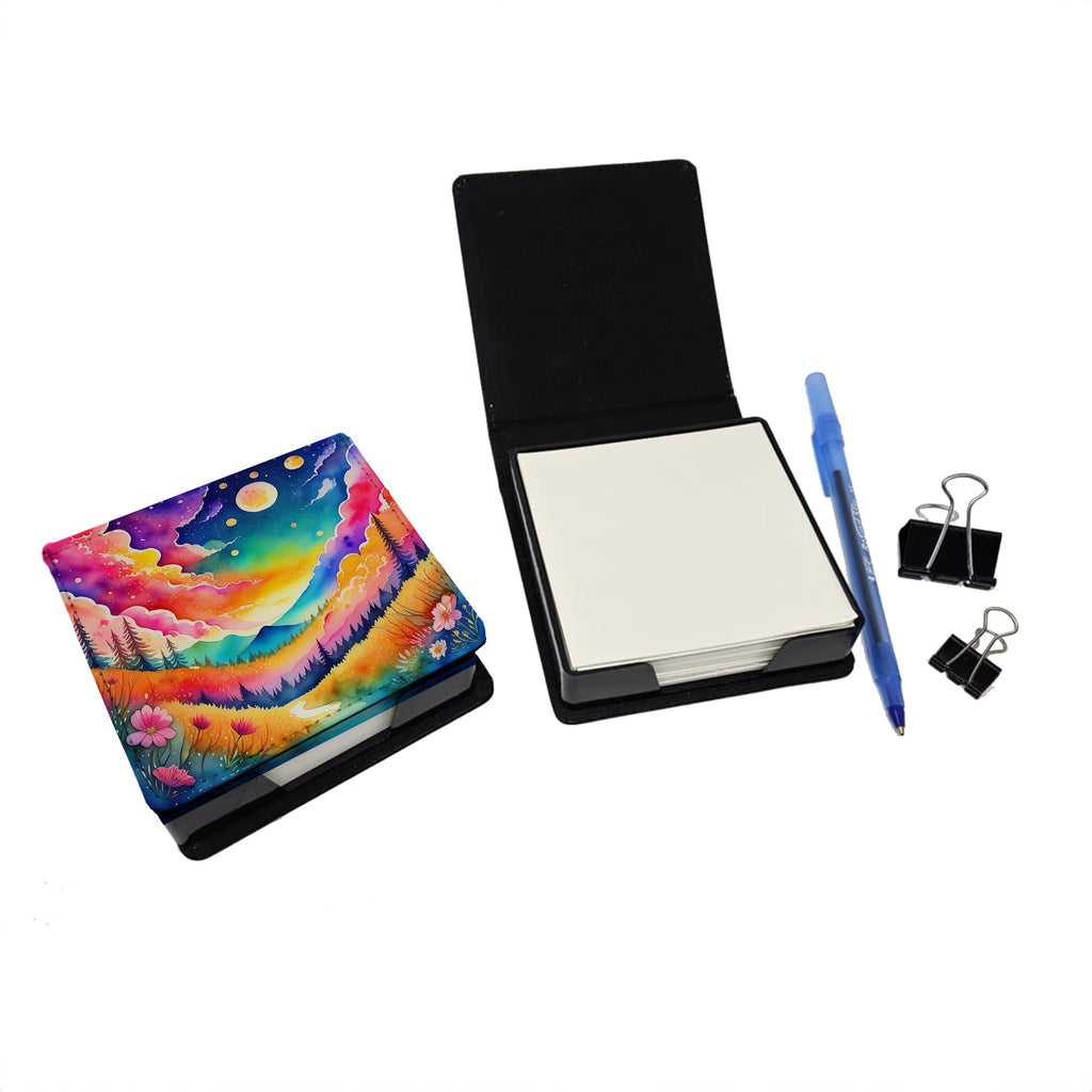 Colorful Stock, or gillyflower PU Leather Note Paper Holder with Artist-Designed Cover, Desk Accessory, Office Gift