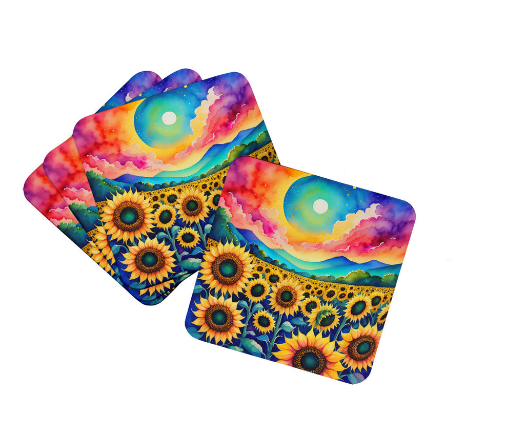 Colorful Sunflowers Foam Coasters Set of 4 Cup Coasters for Indoor Outdoor, Tabletop Protection, Anti Slip, Mouse pad Material