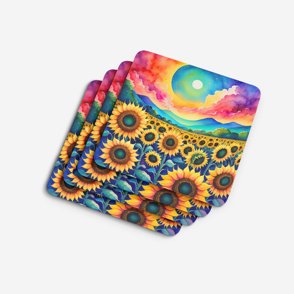 Colorful Sunflowers Foam Coasters Set of 4 Cup Coasters for Indoor Outdoor, Tabletop Protection, Anti Slip, Mouse pad Material