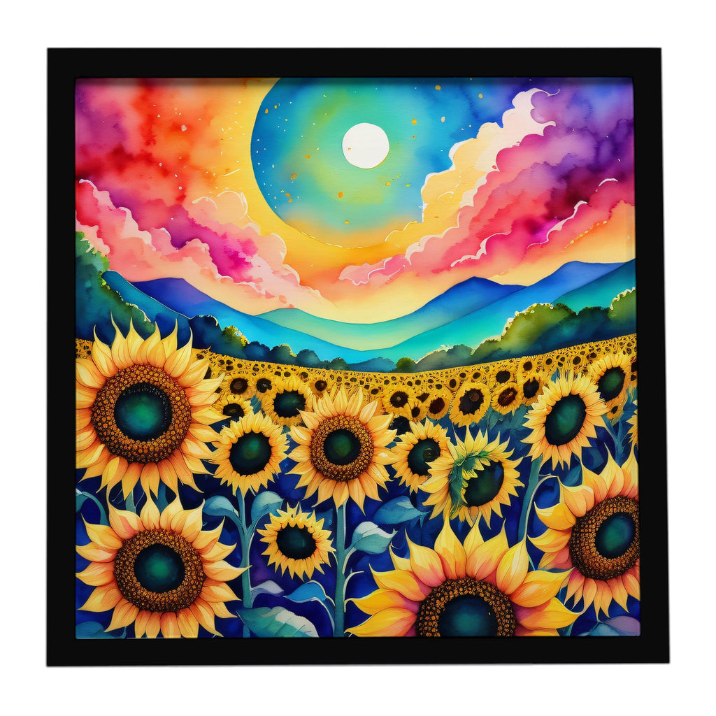 Colorful Sunflowers Framed Metal Print Bathroom, Kitchen, Office, Home Decor Wall Art Ready to Hang, Square, 8X8