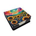 Colorful Sunflowers PU Leather Note Paper Holder with Artist-Designed Cover, Desk Accessory, Office Gift