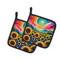 Colorful Sunflowers Pot Holder Set of 2 Heat Resistant Quilted Hot Pads 7.5 x 7.5 Inch, Insulated Kitchen Trivets for Cooking & Baking