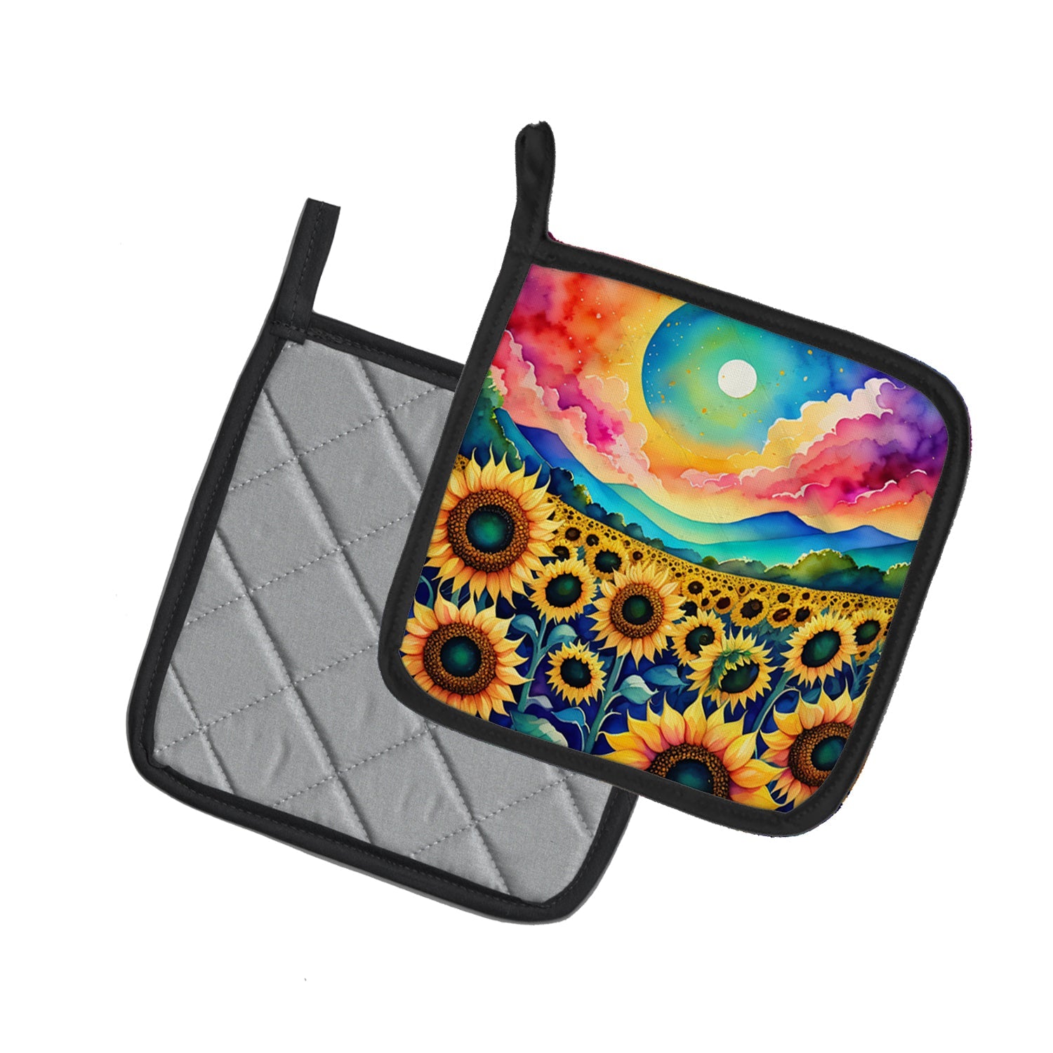 Colorful Sunflowers Pot Holder Set of 2 Heat Resistant Quilted Hot Pads 7.5 x 7.5 Inch, Insulated Kitchen Trivets for Cooking & Baking