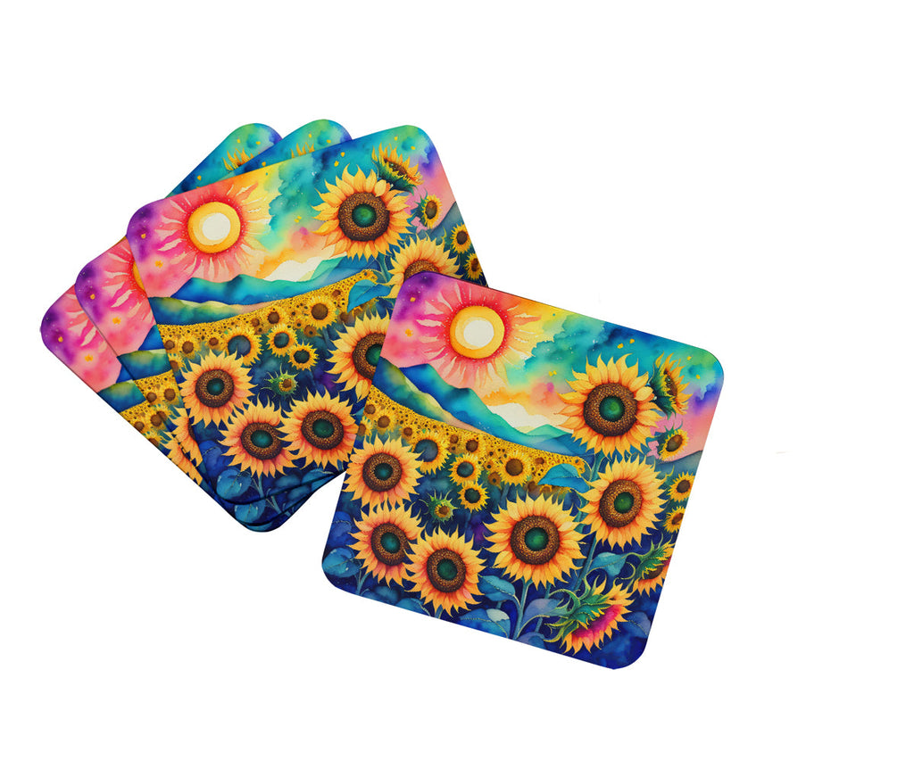 Colorful Sunflowers Foam Coasters Set of 4 Cup Coasters for Indoor Outdoor, Tabletop Protection, Anti Slip, Mouse pad Material