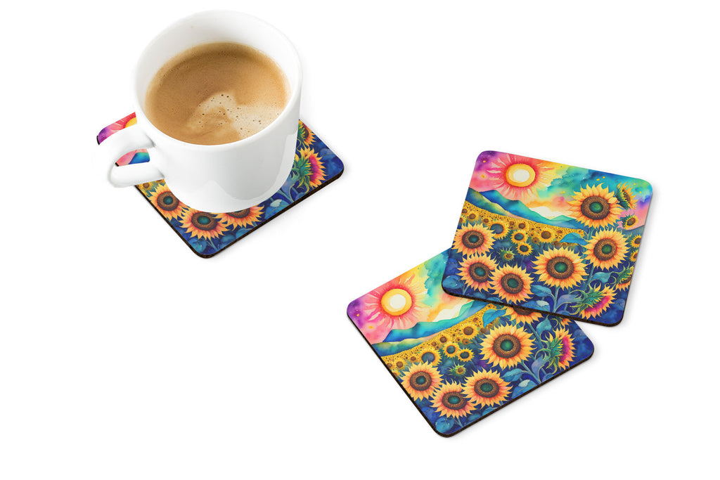 Colorful Sunflowers Foam Coasters Set of 4 Cup Coasters for Indoor Outdoor, Tabletop Protection, Anti Slip, Mouse pad Material