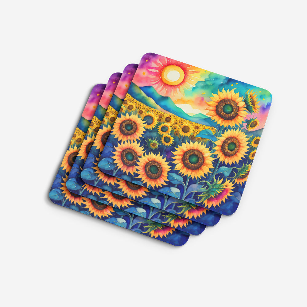 Colorful Sunflowers Foam Coasters Set of 4 Cup Coasters for Indoor Outdoor, Tabletop Protection, Anti Slip, Mouse pad Material