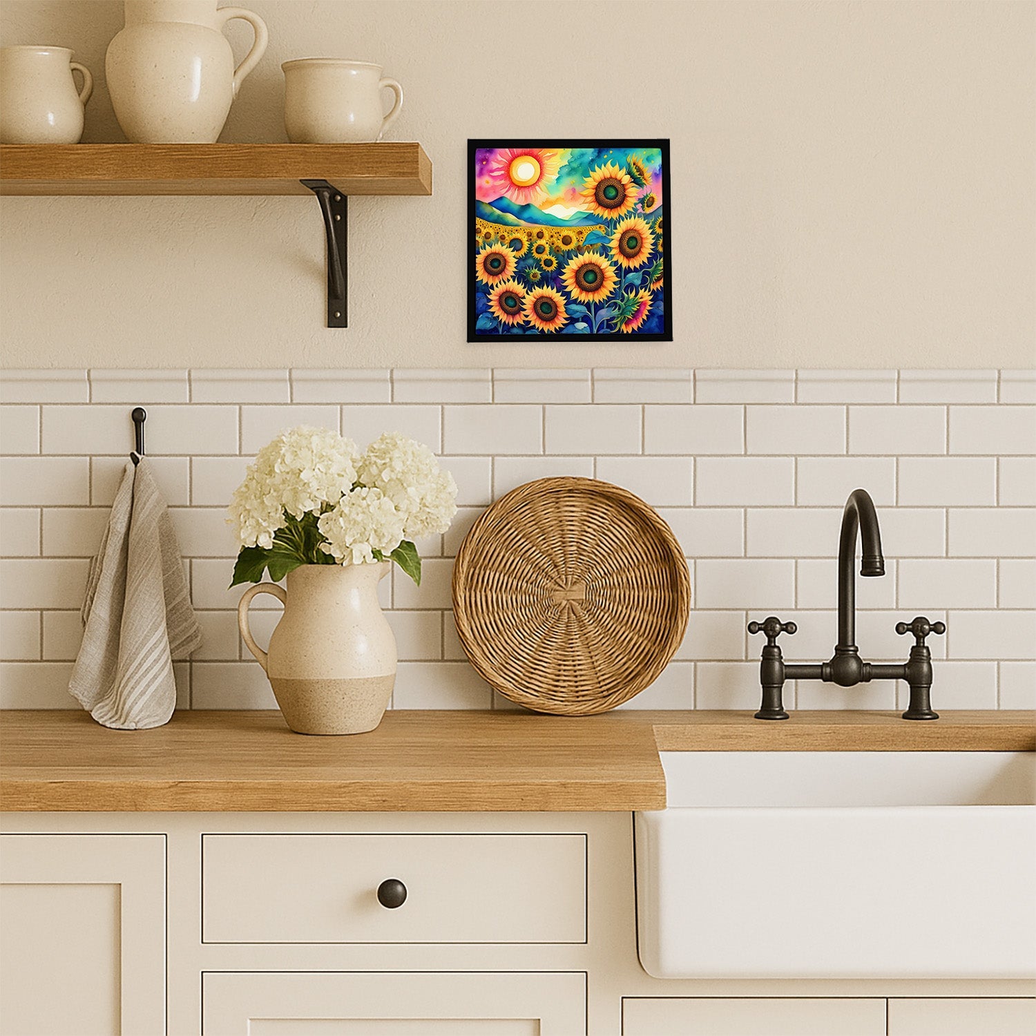 Colorful Sunflowers Framed Metal Print Bathroom, Kitchen, Office, Home Decor Wall Art Ready to Hang, Square, 8X8
